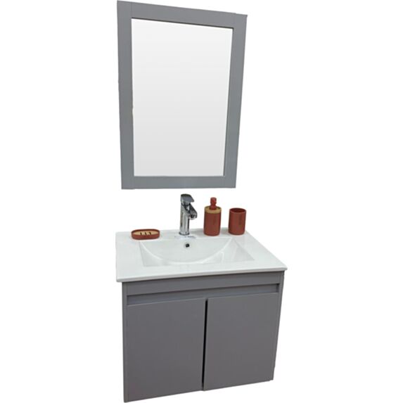 Meuble salle de bain Lola avec miroir, 60 cm gris - AHOME