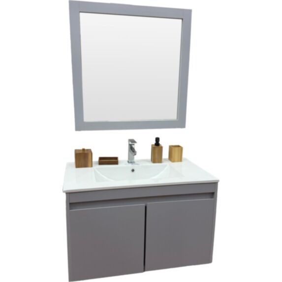 Meuble salle de bain Lola avec miroir, 80 gris - AHOME