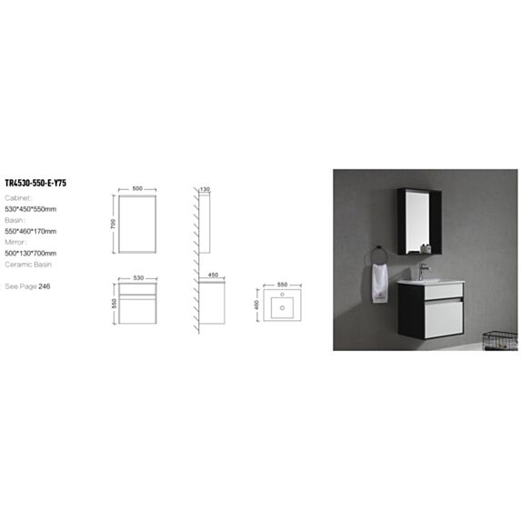 Meuble salle de bain Mona avec miroir 53 x 45 x 55 cm