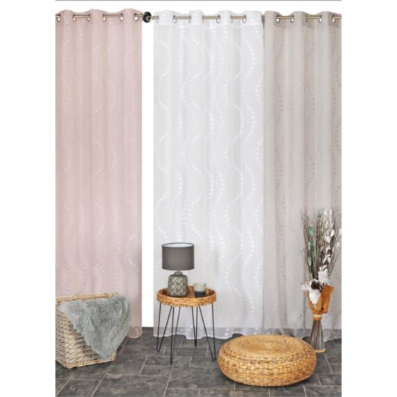 Voilage jacquard reliéfé vagues 140 x 240 cm vieux rose - CARPENTIER