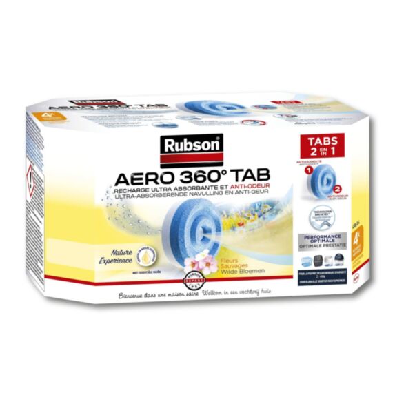 4 recharges Fleurs Sauvages Absorbeur d'Humidité Aéro 360° - RUBSON