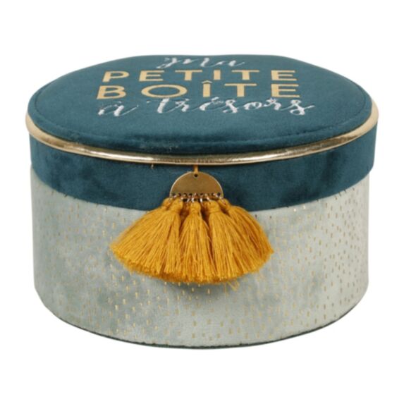 Boîte à bijoux ronde Ø14 x H8,5 cm velours verte - OSTARIA