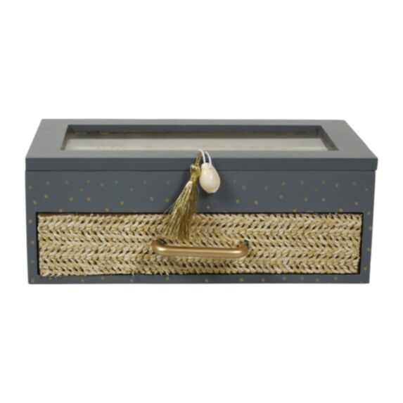 Boîte à bijoux 1 tiroir 22 x 12 x 8,5 cm gris/bois - OSTARIA