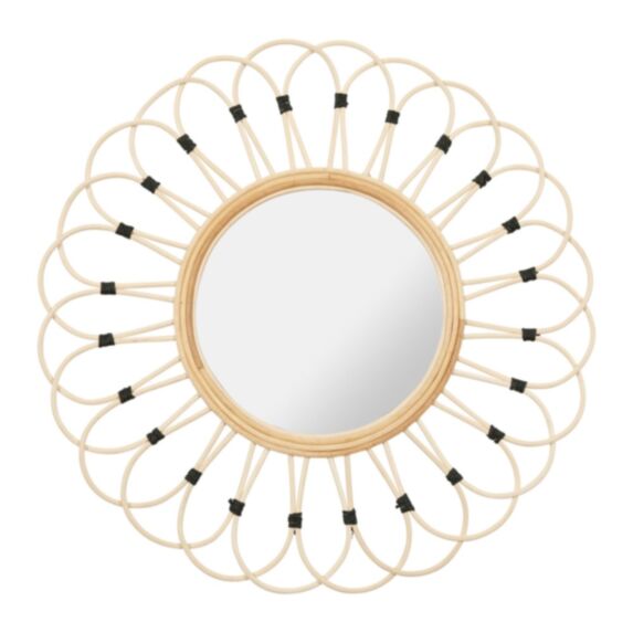 Miroir Marguerite rotin Ø50 cm naturel/noir - OSTARIA