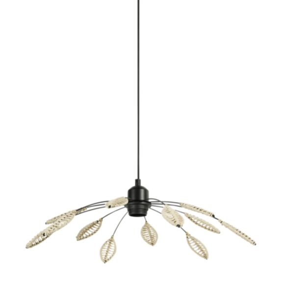Suspension Til Ø50 cm E27 métal noir / corde naturel - OSTARIA 