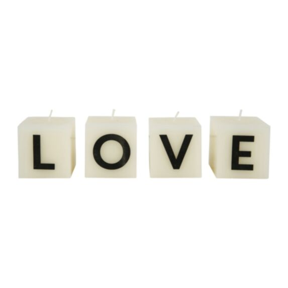 Set de 4 bougies cubiques Love 5cm blanc/noir - OSTARIA
