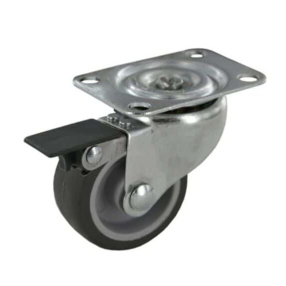 Roulette pivotante à platine avec frein caoutchouc gris non tâchant Ø50mm charge 20kg - CIME