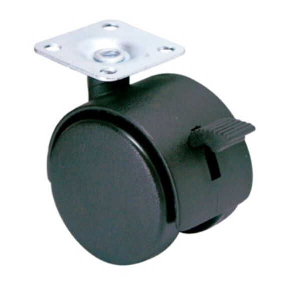 Roulette pivotante à platine polypropylène noir avec frein Ø40mm charge 25kg - CIME