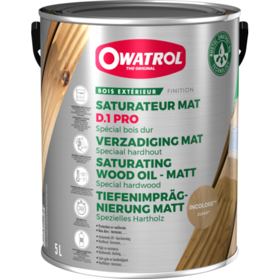 Saturateur pour bois tropicaux D1 Pro incolore 5 L - OWATROL