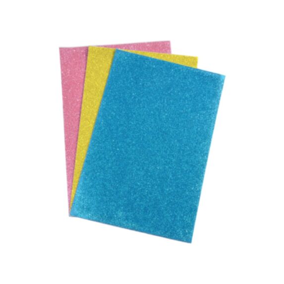 3 feuilles mousse paillettes adhésives rose/turquoise/or - HOMEA