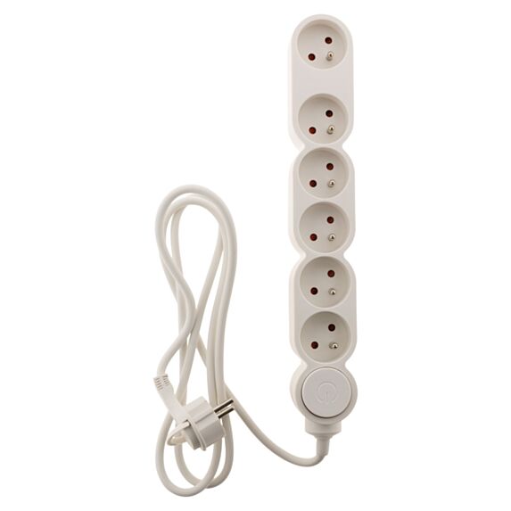 Bloc 6 prises 16A + inter blanc câble H05VV-F 3G1 mm² - INOTECH