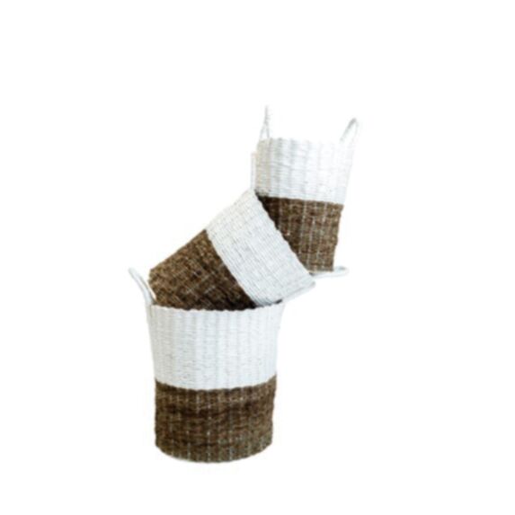 Panier tressé blanc/naturel Ø33 x H37/47cm - KB8