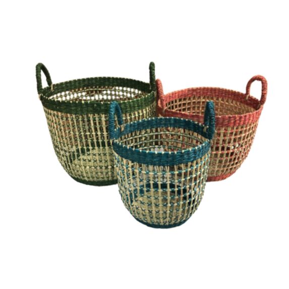 Panier tressé jonc de mer coloré Ø35/23 x H30/40cm - KB8
