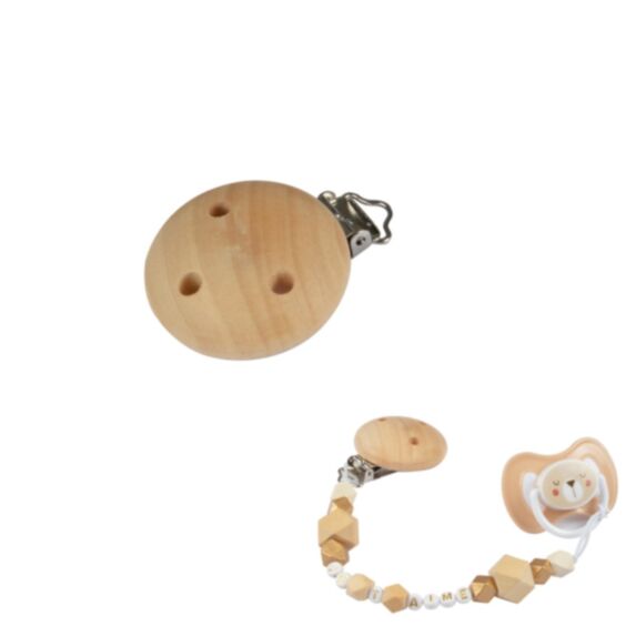 Clip rond en bois pour attache sucette 4 x 1 cm naturel - HOMEA
