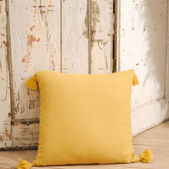 Coussin Spirit garden 40 x 40 cm gaze de coton ocre - TODAY
