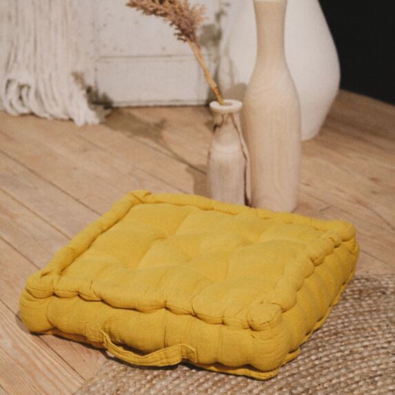 Coussin de sol Spirit garden 40 x 40 x 10 cm gaze de coton ocre - TODAY
