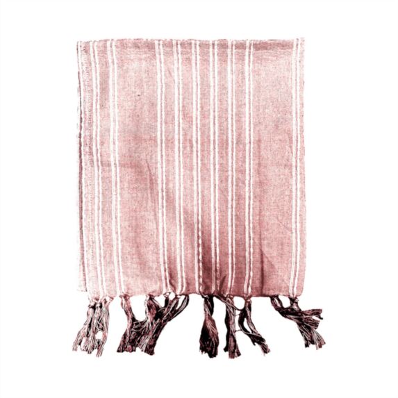 Fouta Romantik 100 x 190 cm gaze de coton rose/blanc - TODAY