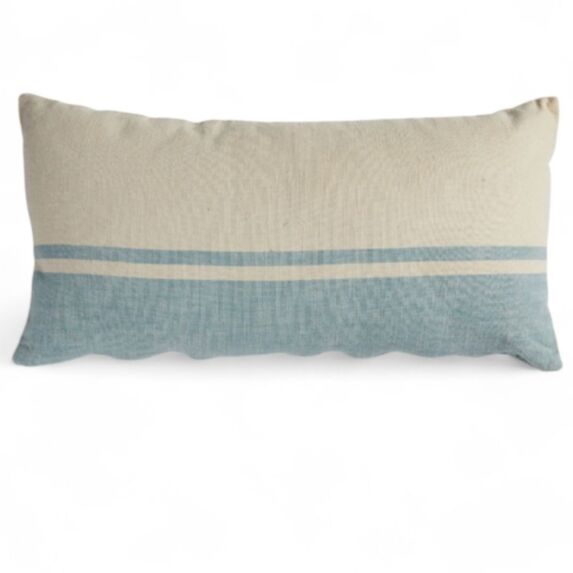 Coussin Sea Side 30 x 60 cm coton lavé écru/bleu - MAISON LEFEBVRE