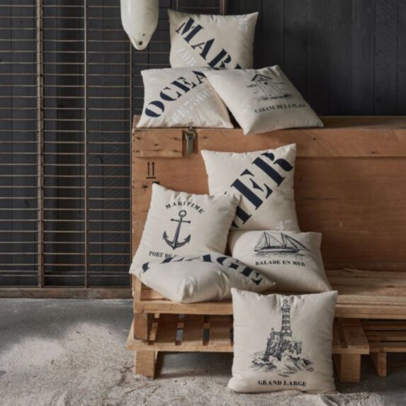 Coussin Cabane de la plage 40 x 40 cm coton printé assortiment - MAISON LEFEBVRE