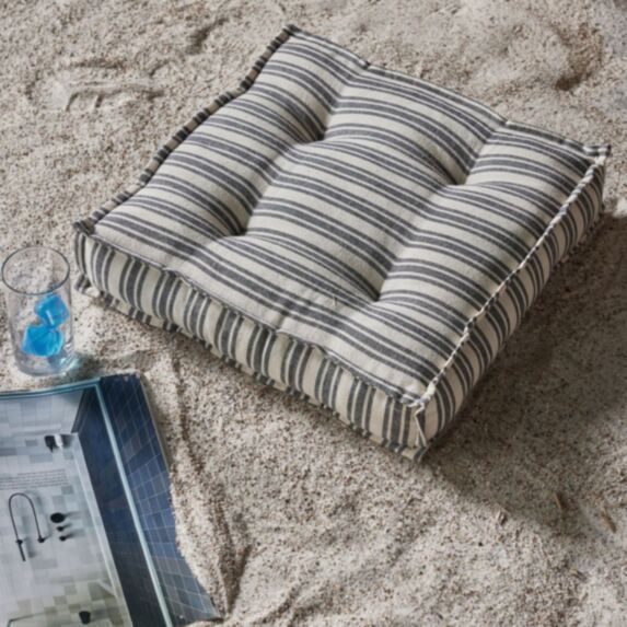 Coussin de sol Cabane de la plage 40 x 40 cm coton écru/bleu - MAISON LEFEBVRE