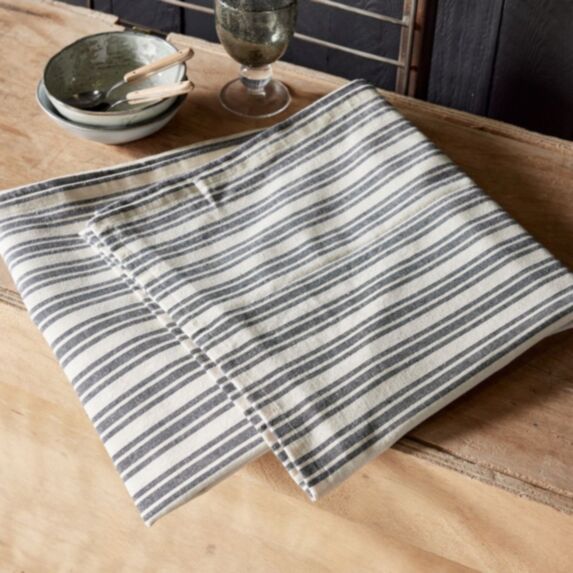 Nappe 140 x 240 cm coton lavé rayures écru/bleu - MAISON LEFEBVRE