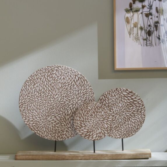 Déco à poser Mango Wood 53 x 36 cm bois manguier sculpté beige - LA FACTORY