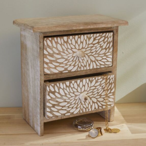 Rangement tiroirs Mango Wood 21 x 20 cm bois manguier sculpté beige - LA FACTORY