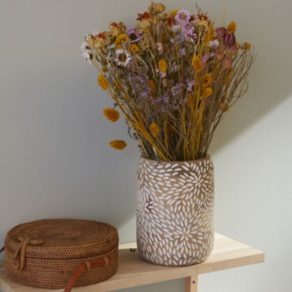 Vase Mango Wood Ø15 x H20 cm bois manguier sculpté beige - LA FACTORY