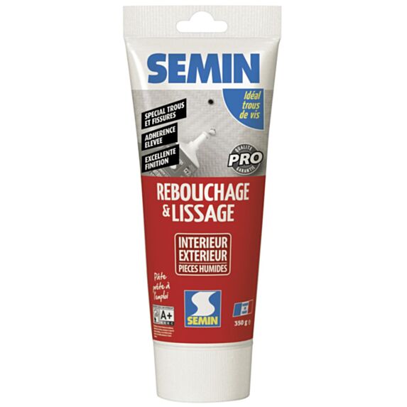 Enduit de rebouchage et lissage interieur/extérieur pièces humides tube 350 g - SEMIN