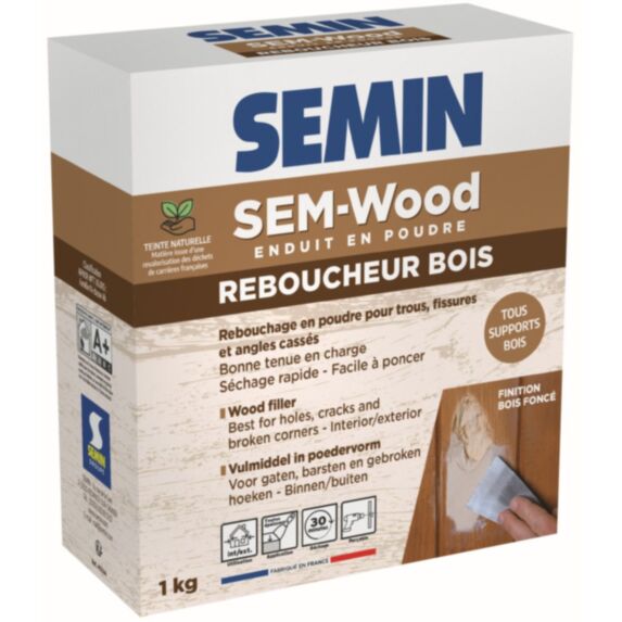 Enduit de rebouchage bois intérieur/extérieur en poudre 1 kg - SEMIN