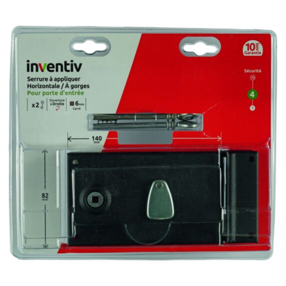 Serrure applique 4 gorges 140x80mm 2 clés droite - INVENTIV