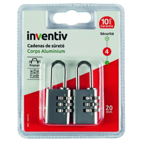 Lot de 2 cadenas code aluminium 20mm gris - INVENTIV