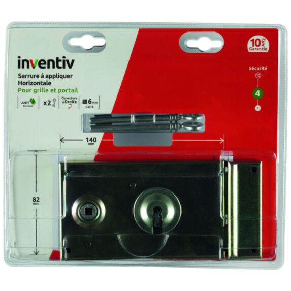 Serrure applique monopoint 140x82mm zinguée droite 2 clés 6mm - INVENTIV