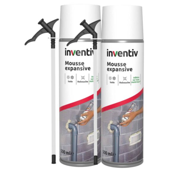 2 bombes aérosol Mousse expansive isolante 500ml - INVENTIV