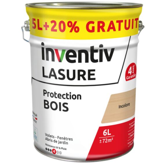 Lasure 4 ans chêne clair 5 L+20% - INVENTIV