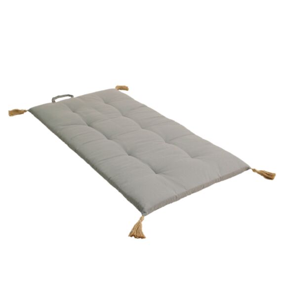 Futon repliable Panama 60 x 120 cm pompons jute gris clair - DECOSTARS