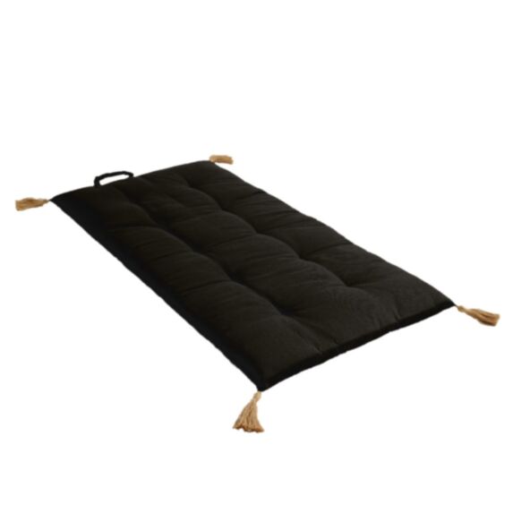 Futon repliable Panama 60 x 120 cm pompons jute noir - DECOSTARS