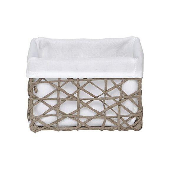 Panier en papier taupe/tissu blanc moyen - TENDANCE