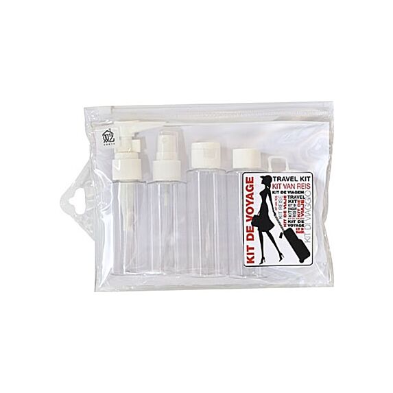 Trousse de voyage PVC et 6 contenants vides transparent/blanc - TENDANCE