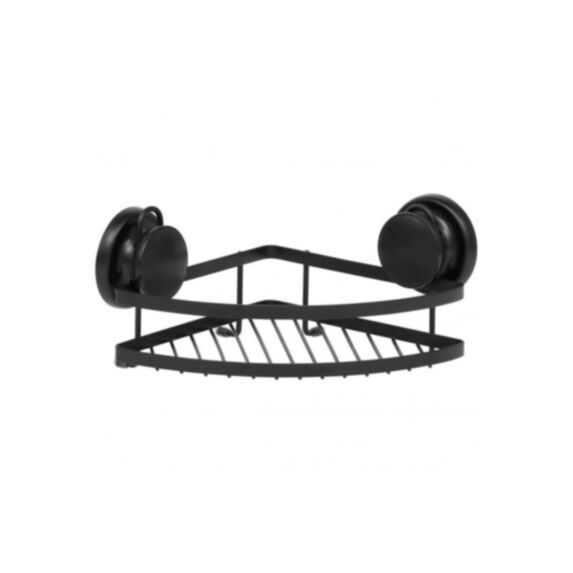 Étagère d'angle métal à ventouses noir - TENDANCE