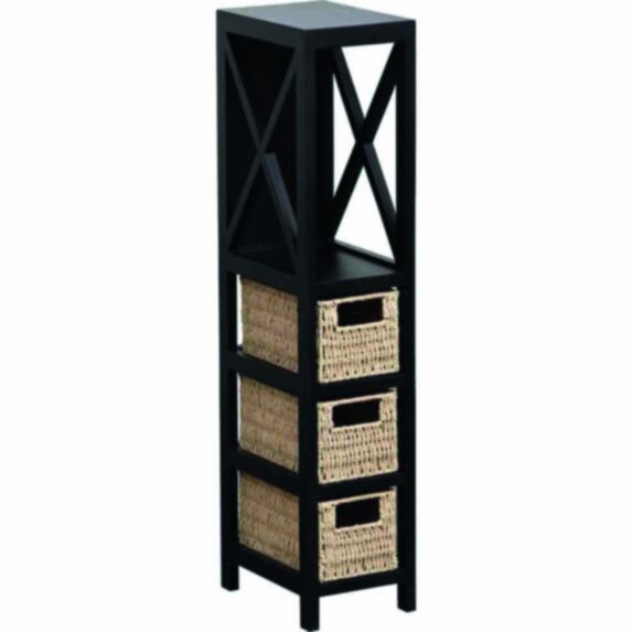 Meuble MDF 1 étagère + 3 paniers tressés naturel/noir- TENDANCE
