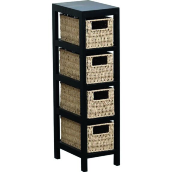 Meuble MDF 4 paniers tressés naturel/ noir - TENDANCE