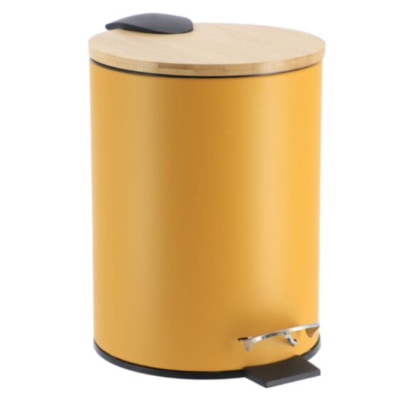 Poubelle avec frein de chute métal/bambou moutarde 2,5 L - TENDANCE