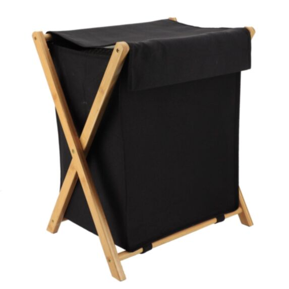 Panière à linge pliable bambou/noir 54L - TENDANCE