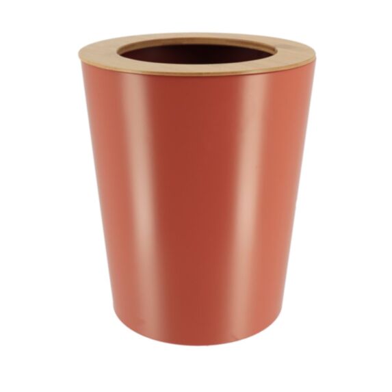 Poubelle métal évasée avec couvercle 5 L bambou/terracotta - TENDANCE