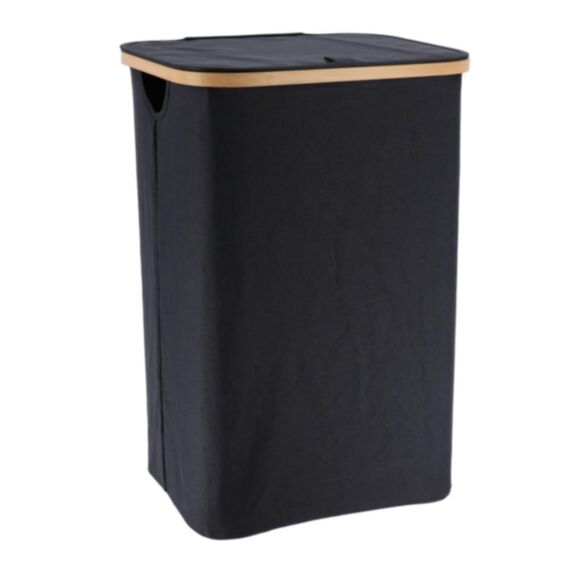 Panière à linge pliable rectangulaire bambou/noir - TENDANCE