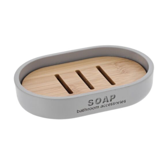 Porte savon polyrésine bambou/gris clair - TENDANCE