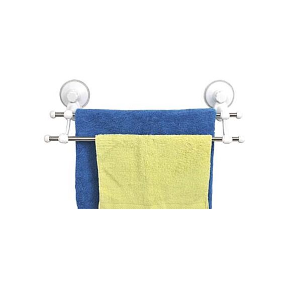 Porte serviette 2 barres acier inoxydable sur ventouses - blanc