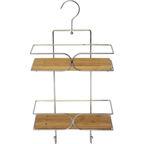 Serviteur fil métal/2 étagères bambou chrome/bambou - TENDANCE