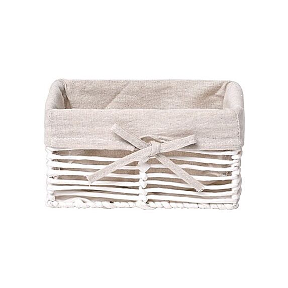 Panière petit modèle en papier structure métal - blanc / tissu lin